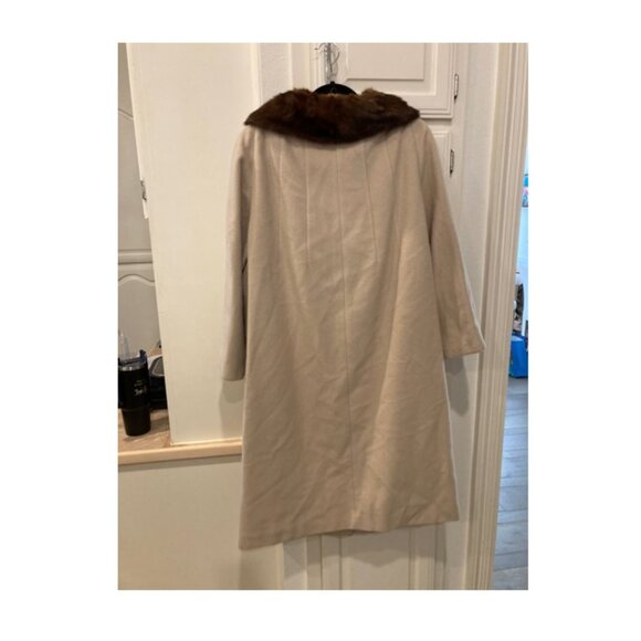 Vintage 100% Cashmere Coat Size Medium Mink Fur Collar MCM 60s 50s 3/4 Sleeves - Picture 6 of 13